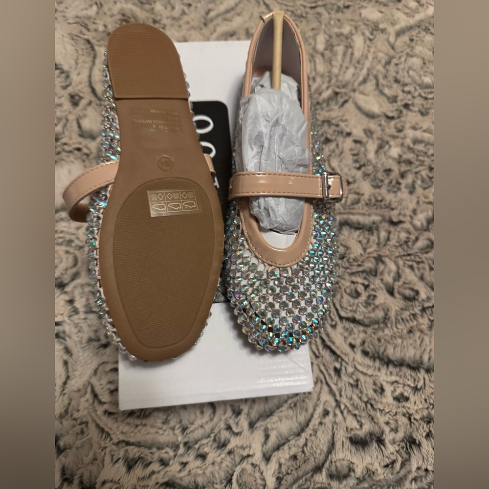Bamboo Iridescent Sequin Flats with Tan Strap - Picture 3 of 4